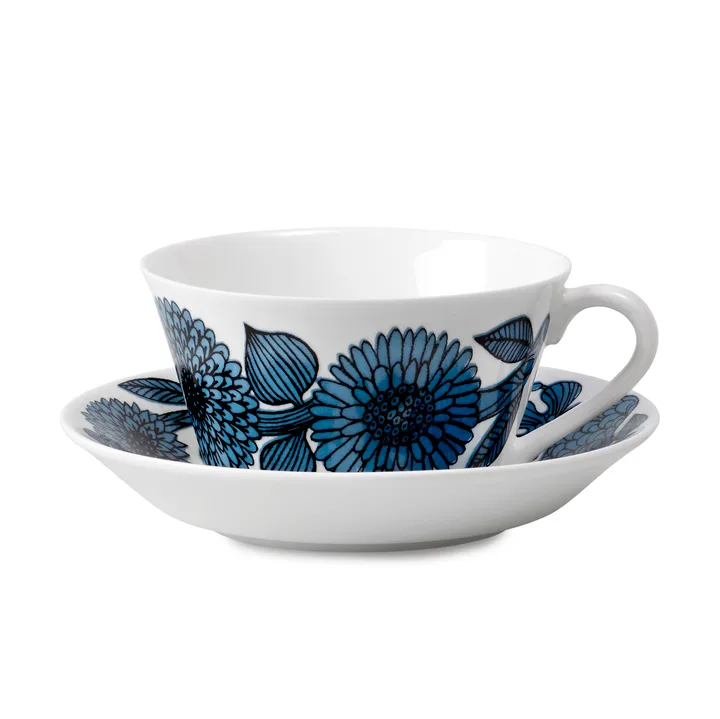 Tasse à thé évasée Aster bleue - Tasse + soucoupe - Gustafsbergs Porslinsfabrik