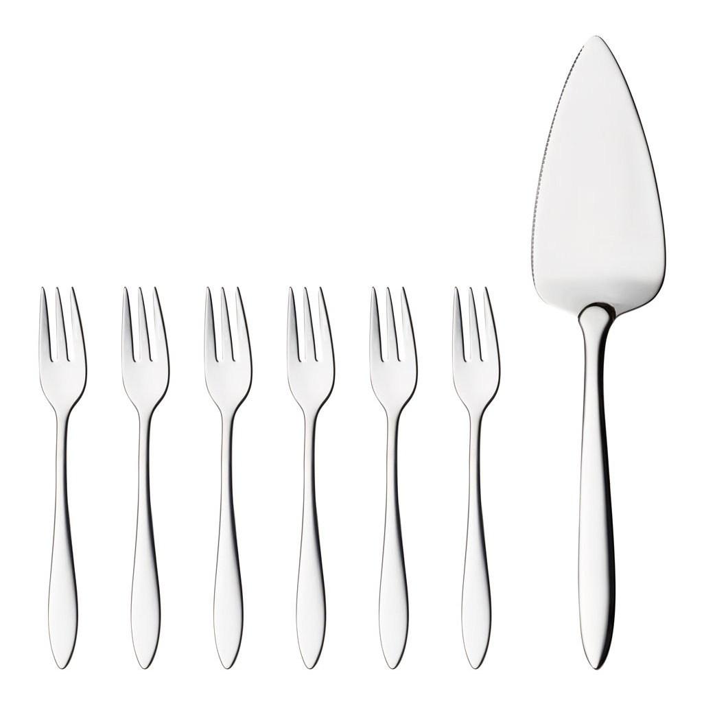 Hardanger Bestikk Ensemble à gâteau Fjord 7 pièces | Design Scandinave | Couteaux à gâteaux & de service | Argenté