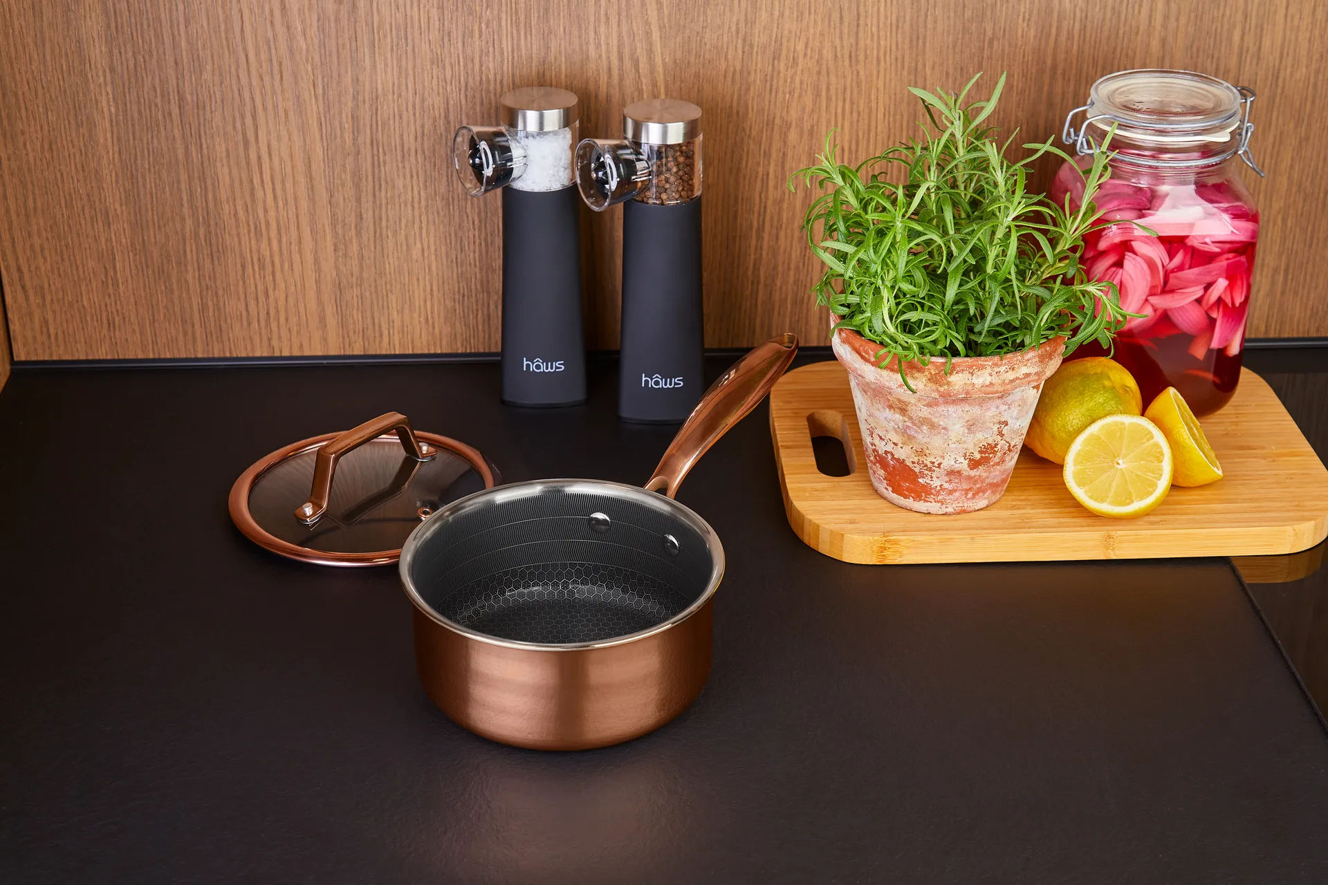 Casserole Hâws Santo avec couvercle, revêtement hybride 1,5 L, Rose Gold Hâws