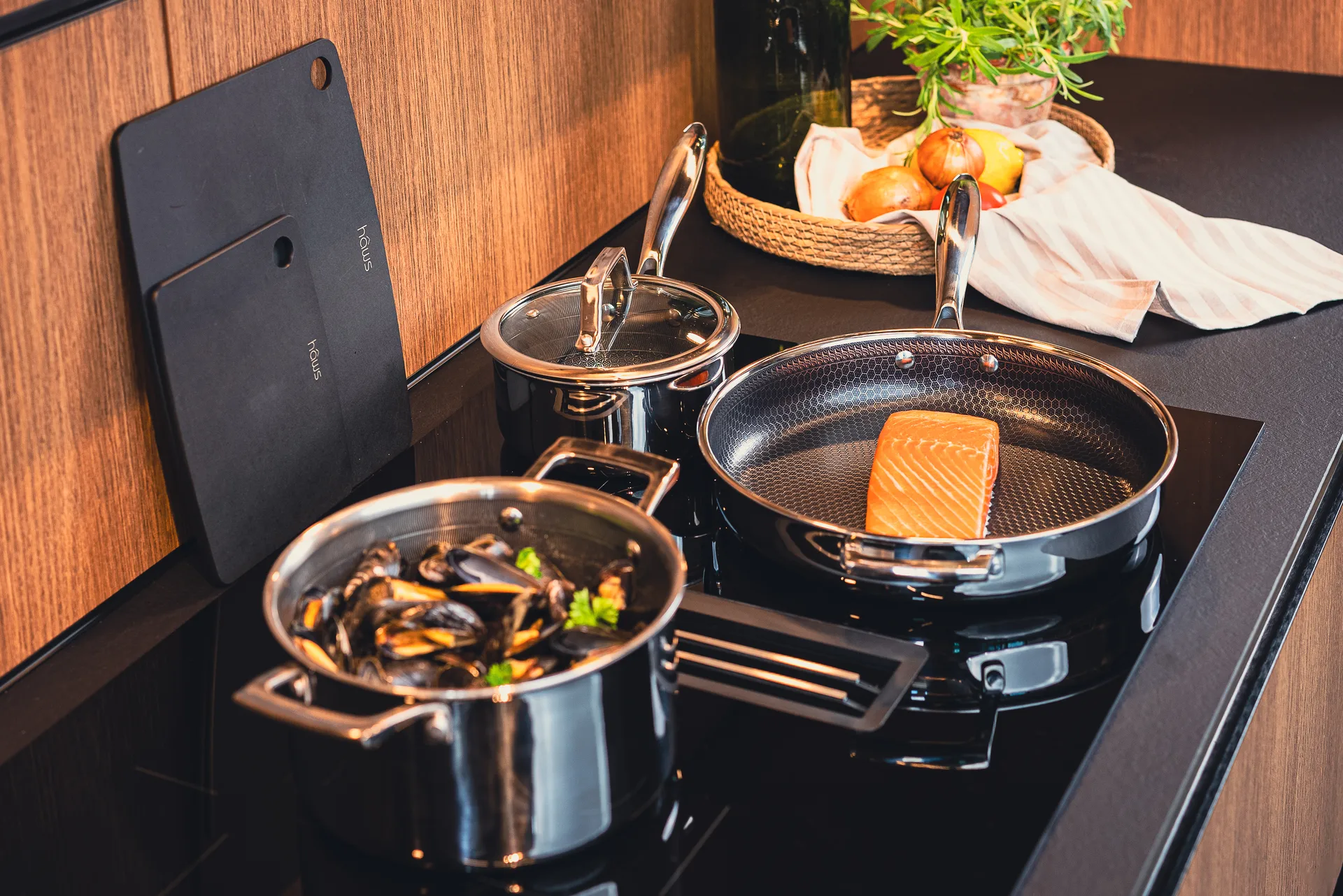 Casserole Hâws Santo hybrid coating avec couvercle 1,5 L, Acier inoxydable Hâws