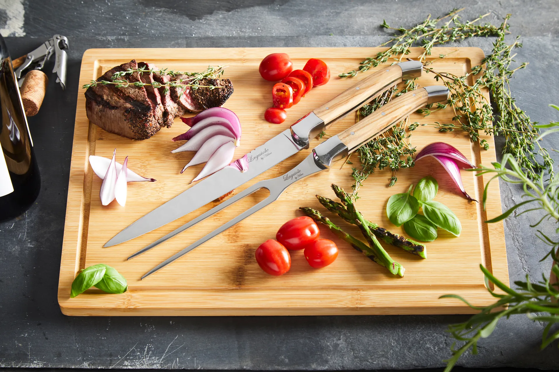 Ensemble à découper Laguiole By Hâws avec planche à découper 3 pièces, Olive Hâws