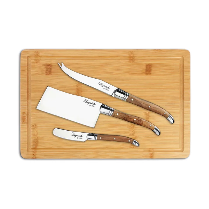 Ensemble de couteaux à fromage Laguiole By Hâws avec planche à découper 4 pièces - Bambou-olivier-acier inoxydable - Hâws