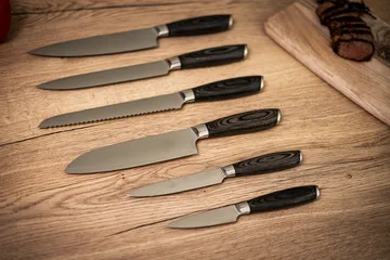 Ensemble de couteaux Damascus 6 pièces - Brun-acier inoxydable - Hâws