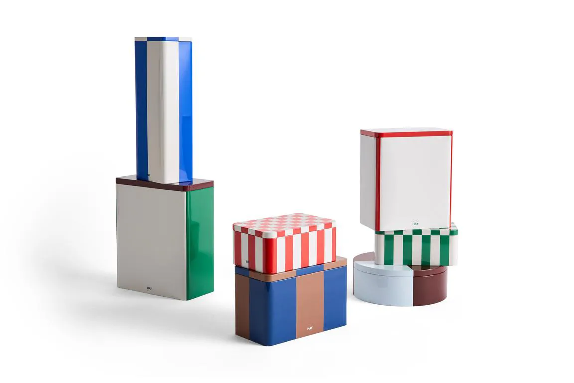 Bocal Tin Container medium, Black-off white HAY