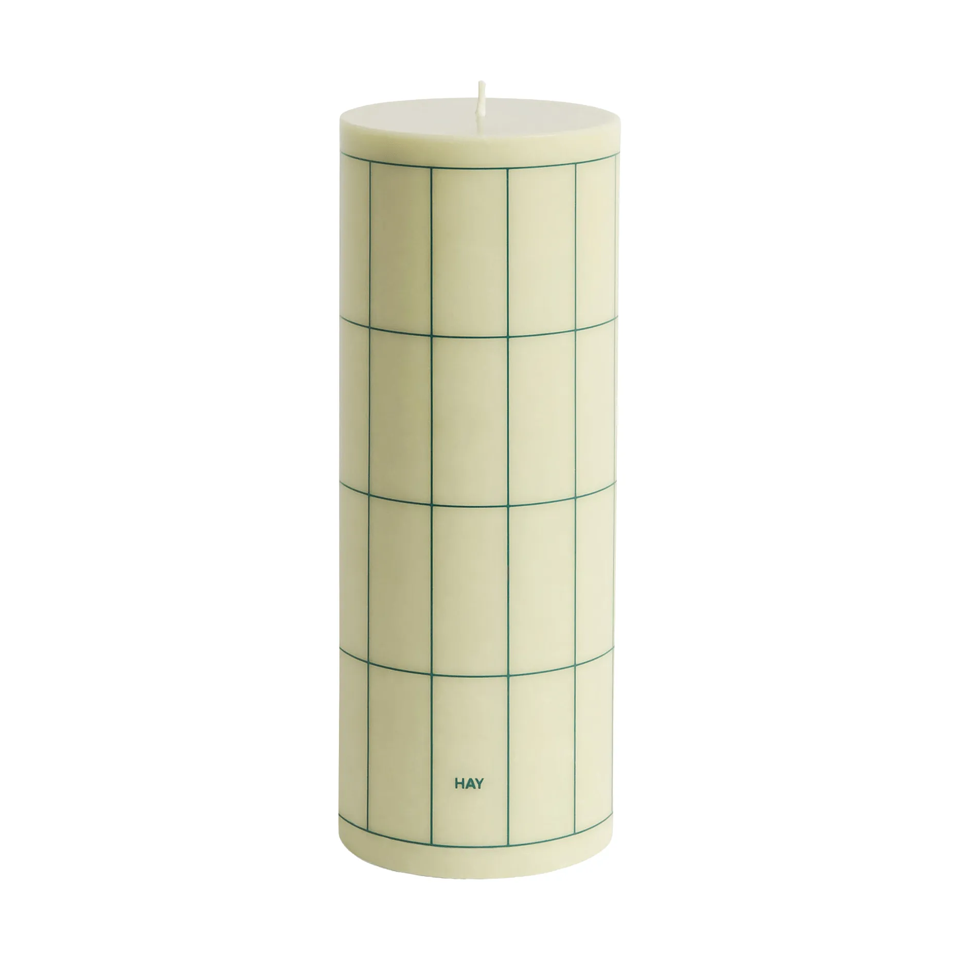 Bougie bloc Column Candle large 25 cm, Light green avec dark green grid check HAY