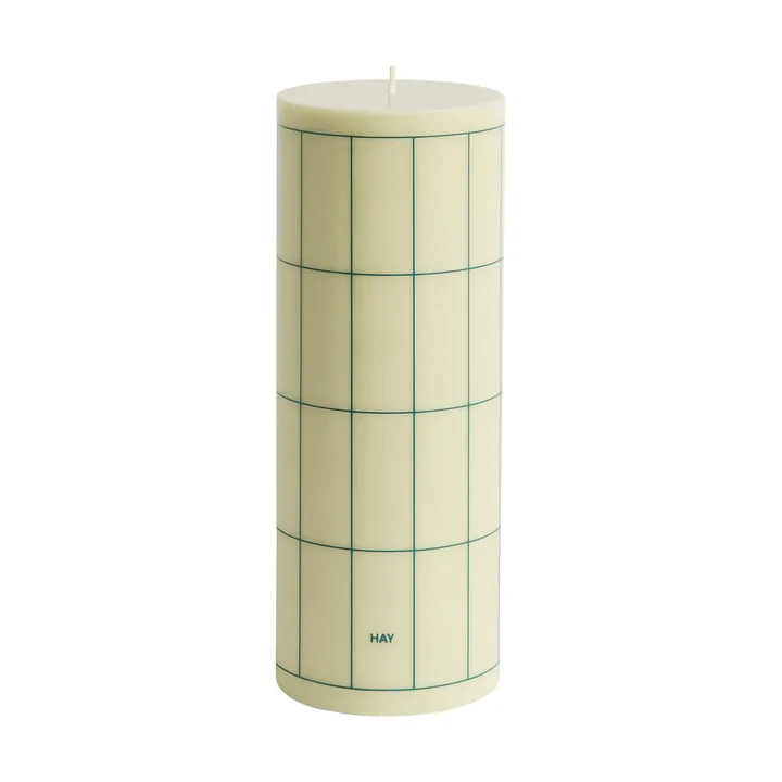 Bougie bloc Column Candle large 25 cm - Light green avec dark green grid check - HAY