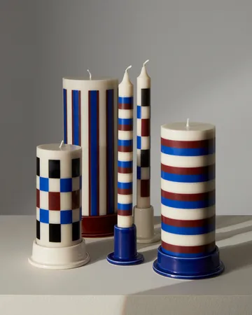 Bougie bloc Column Candle medium 20 cm - Off white-brown-blue - HAY