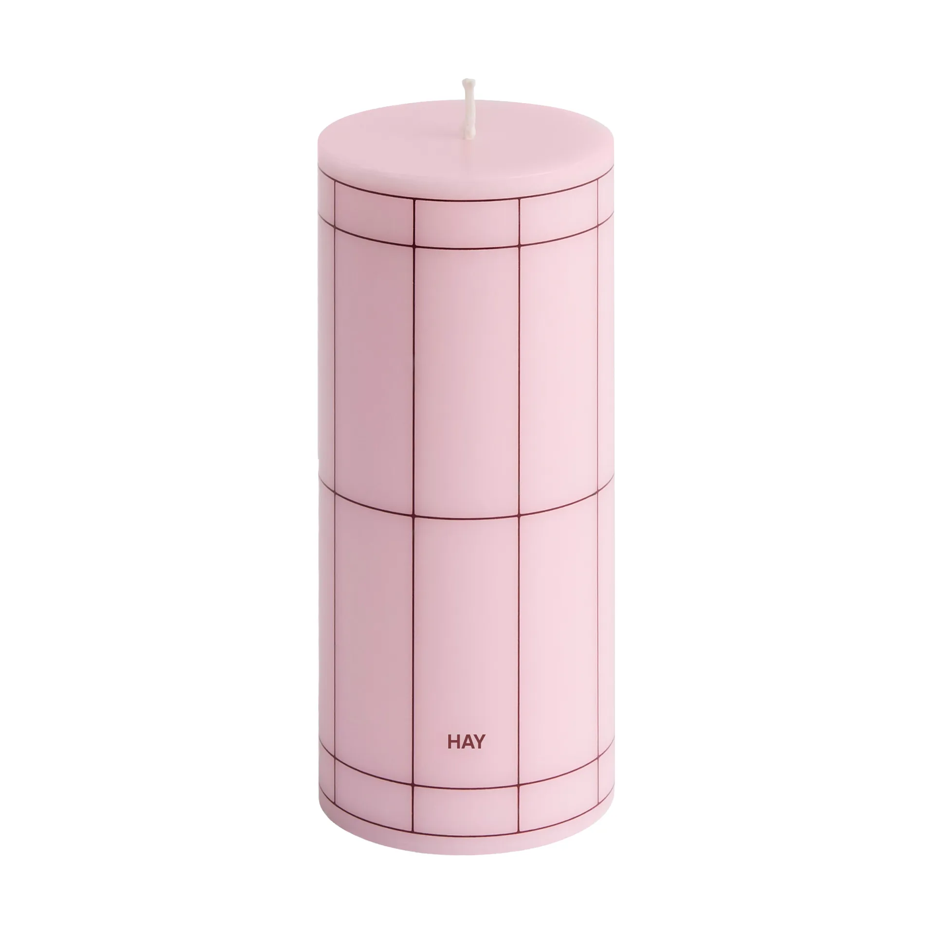 Bougie bloc Column Candle small 15 cm, Light pink-bordeaux grid HAY