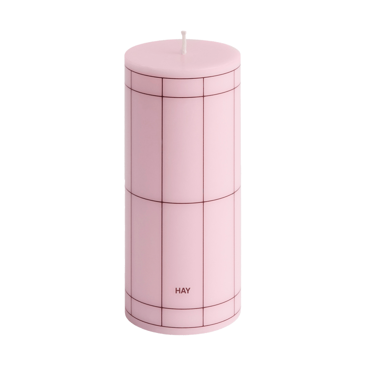 Bougie bloc Column Candle small 15 cm - Light pink-bordeaux grid - HAY