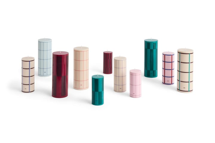 Bougie Column Candle large 25 cm, Light blue-blue grid check HAY
