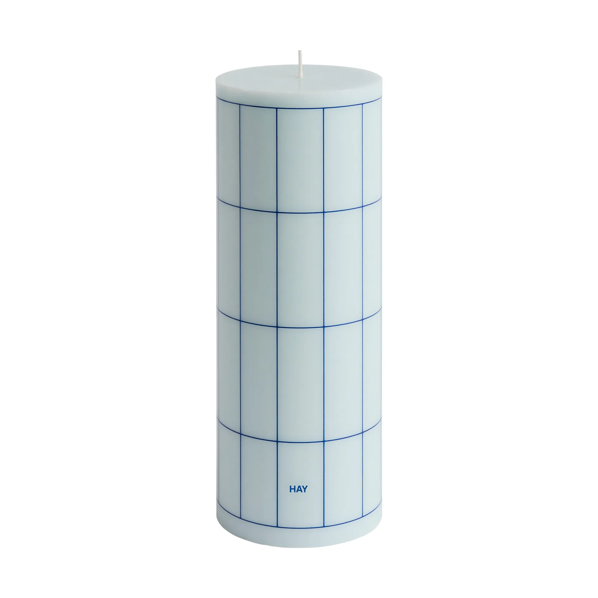 Bougie Column Candle large 25 cm, Light blue-blue grid check HAY