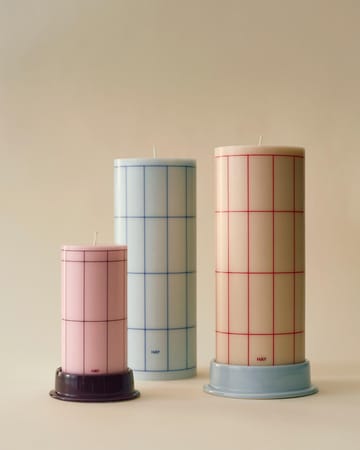 Bougie Column Candle large 25 cm - Light blue-blue grid check - HAY