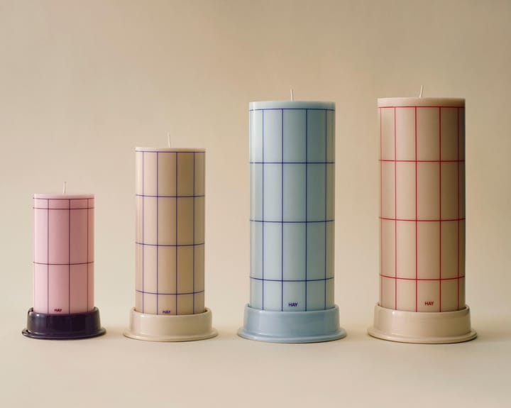 Bougie Column Candle large 25 cm, Light blue-blue grid check HAY