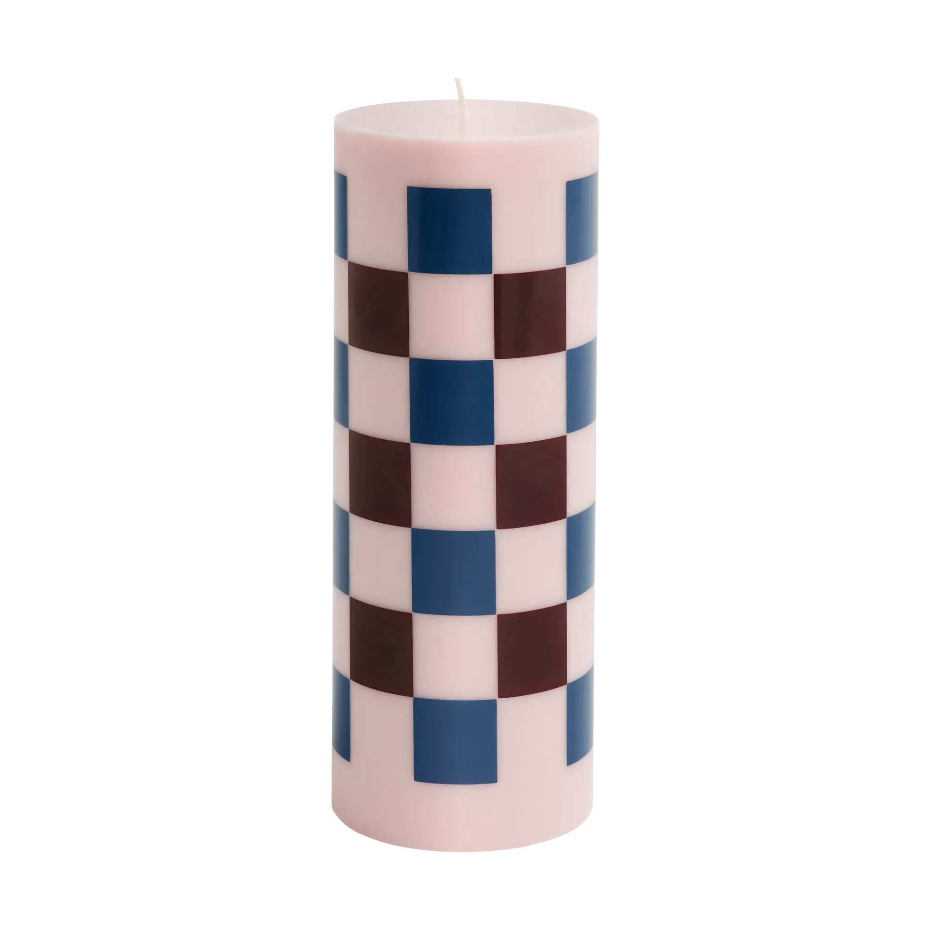 Bougie Column Candle large 25 cm, Pink-bordeaux-dark blue check HAY