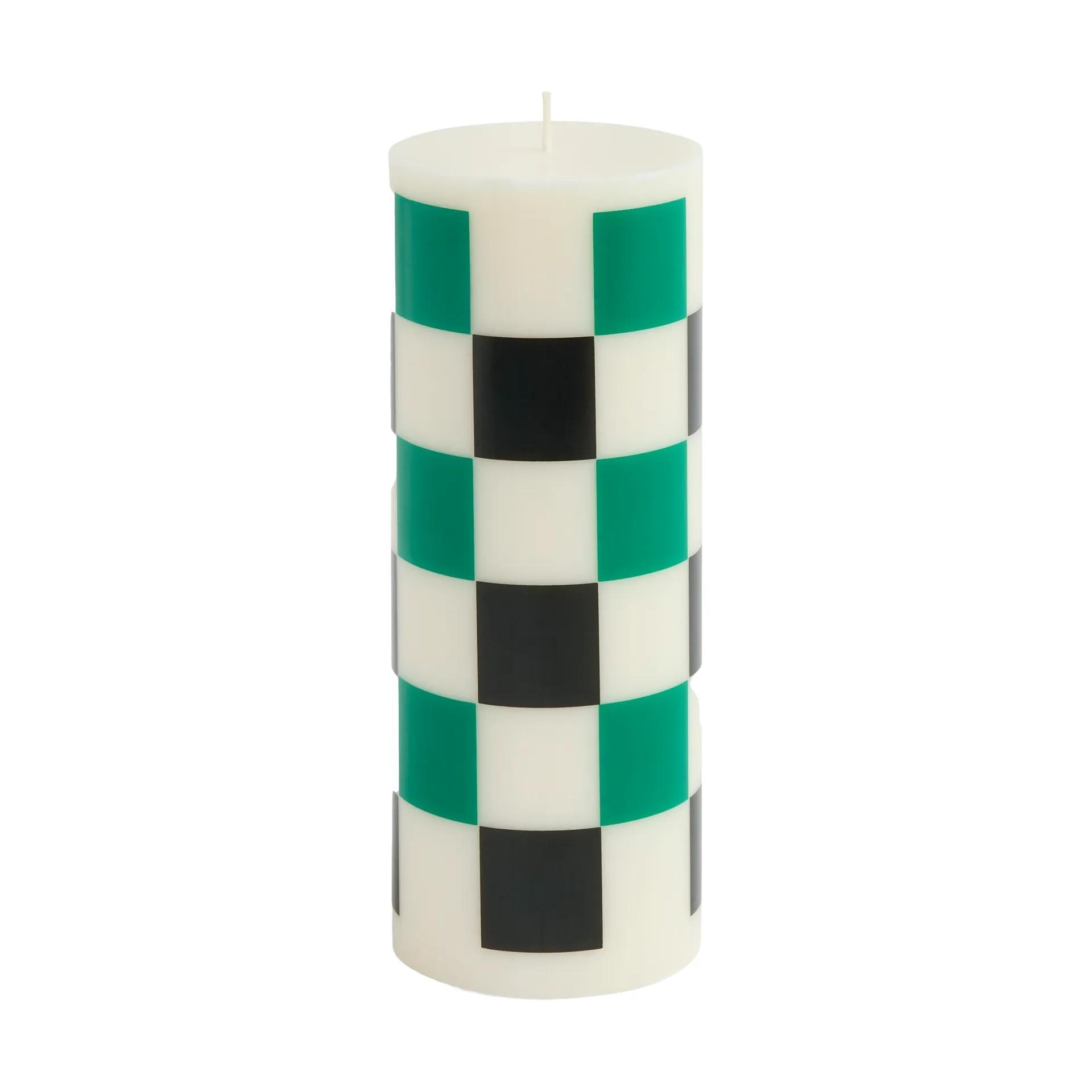Bougie Column Candle medium 20 cm, Off white-green-black check HAY