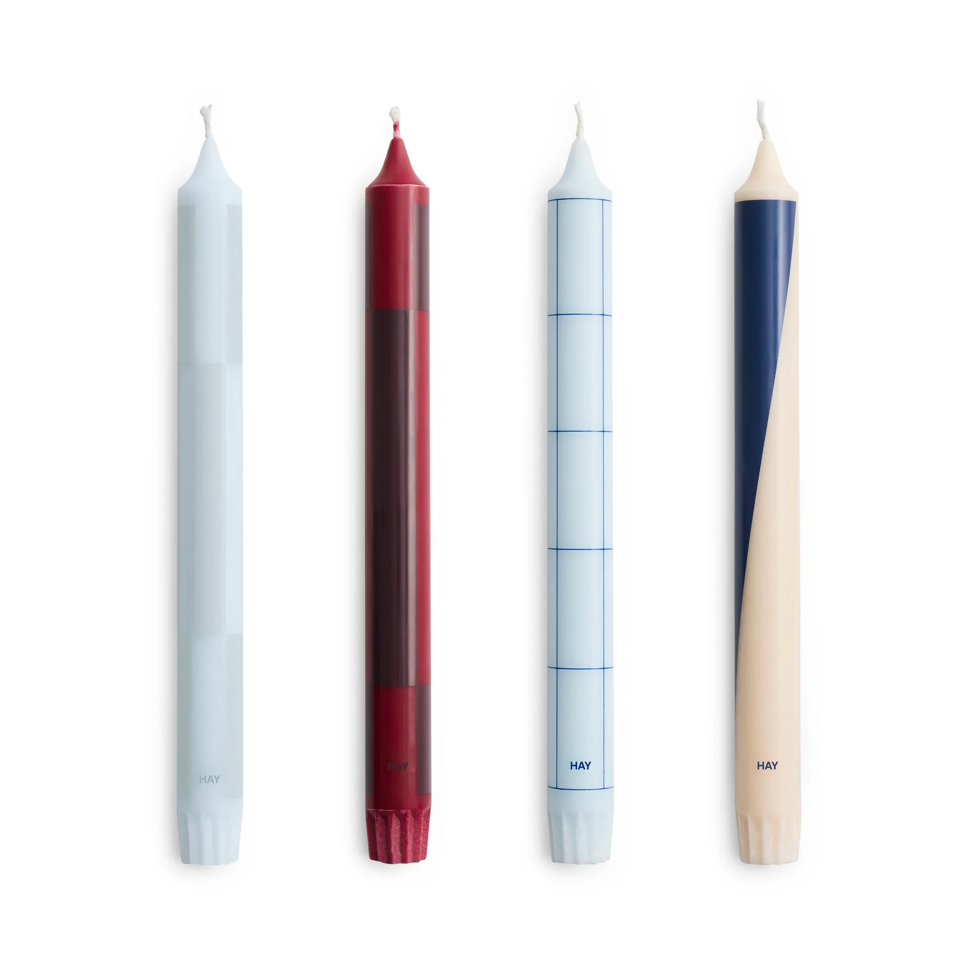 Bougie Pattern mix lot de 4, Blues-bordeaux HAY
