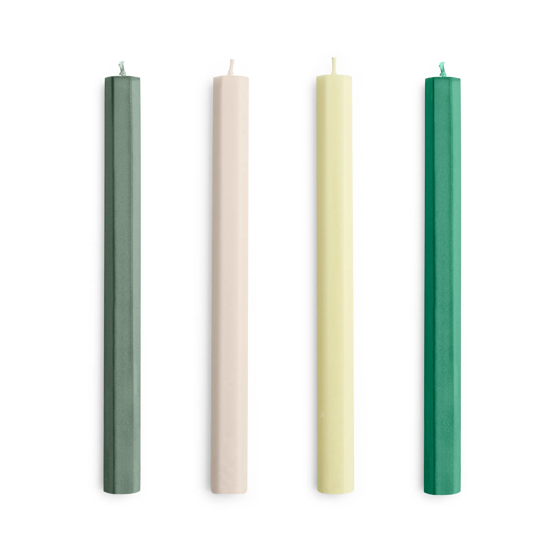 Bougies Hexagon Candle, lot de 4, Greens-whites HAY