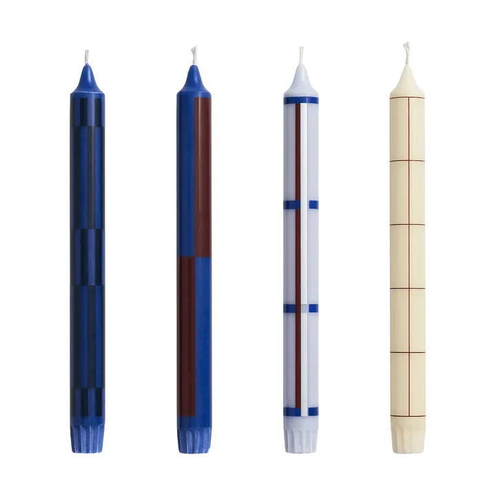 Bougies Pattern mix lot de 4 - Blue-silver - HAY