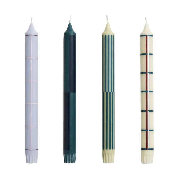 Bougies Pattern mix lot de 4 - Green-silver - HAY