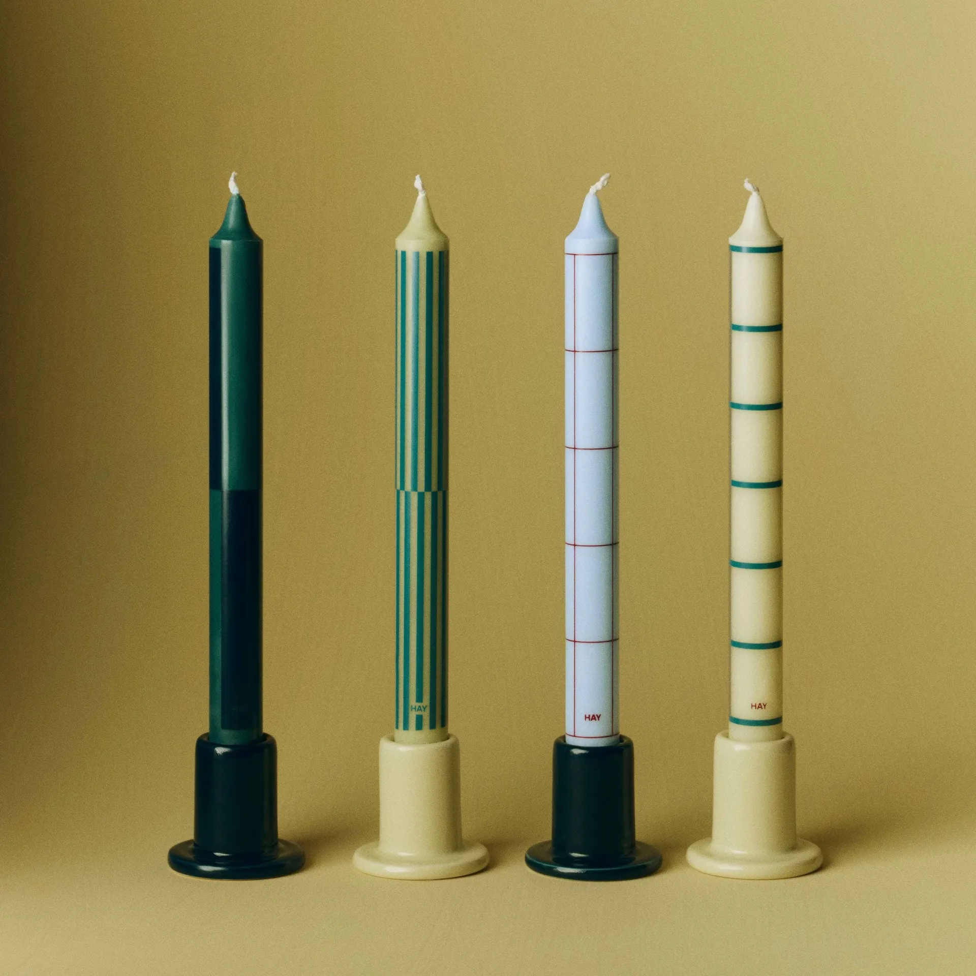 Bougies Pattern mix lot de 4, Green-silver HAY