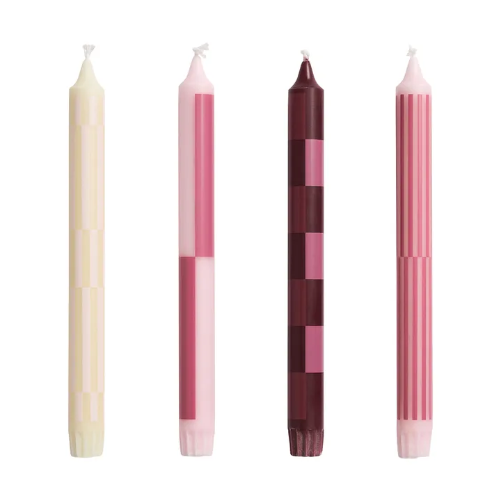 Bougies Pattern mix lot de 4 - Pink-bordeaux - HAY