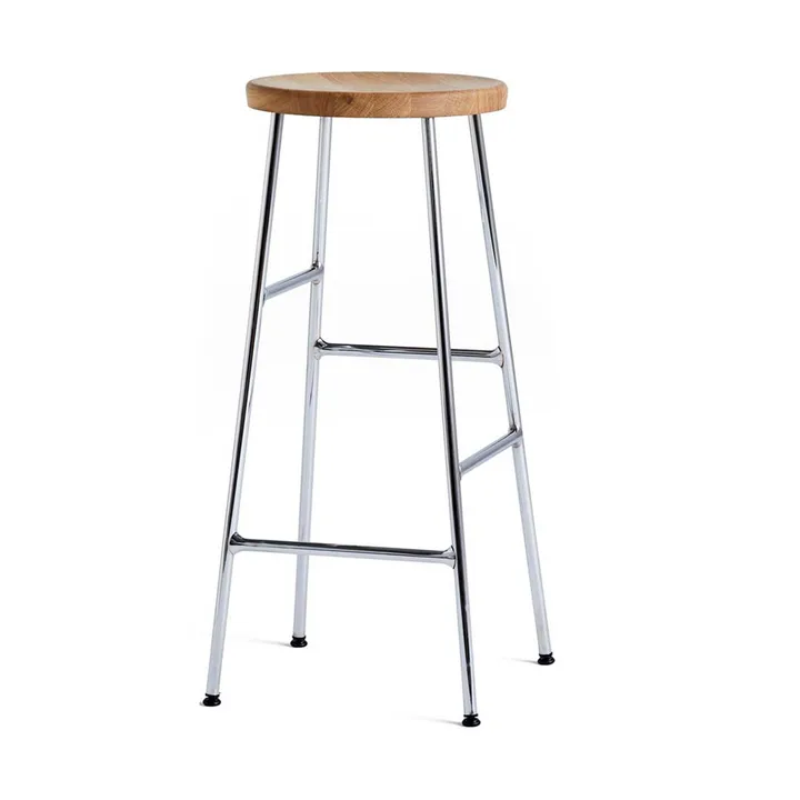 Cornet tabouret de bar rond 75 cm - Oiled oak-chrome - HAY
