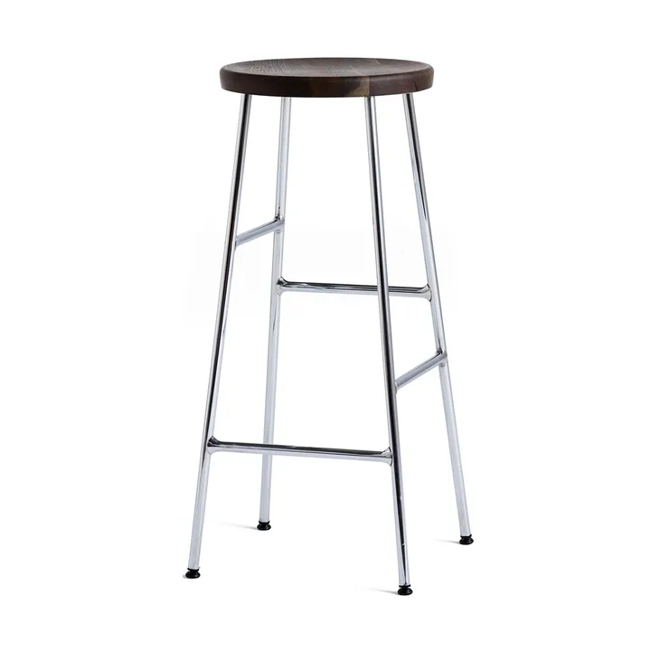 Cornet tabouret de bar rond 75 cm - Smoked oiled oak-chrome - HAY