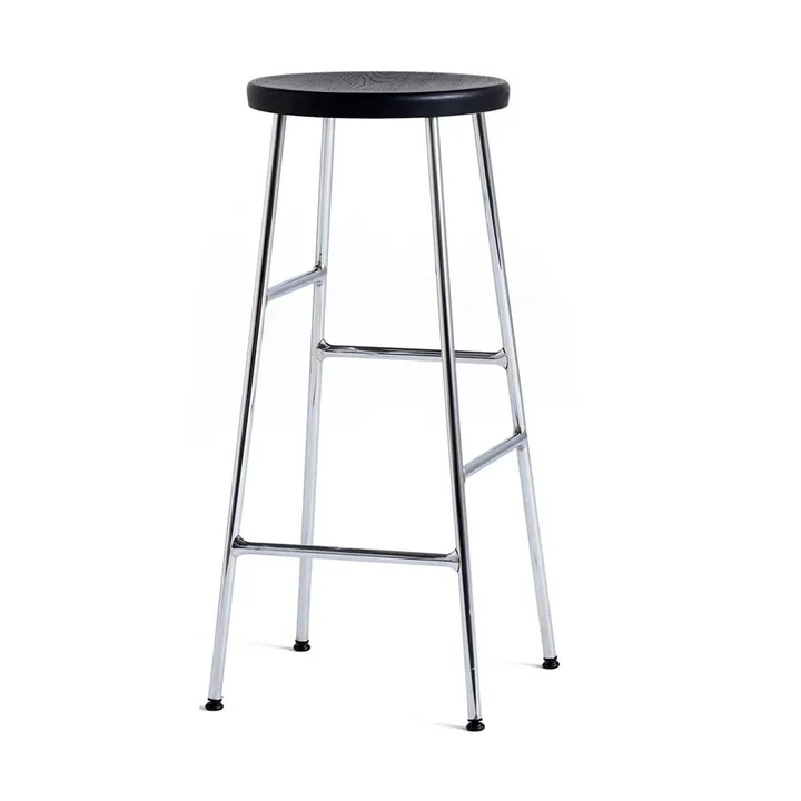 Cornet tabouret de bar rond 75 cm - Soft black oak-chrome - HAY