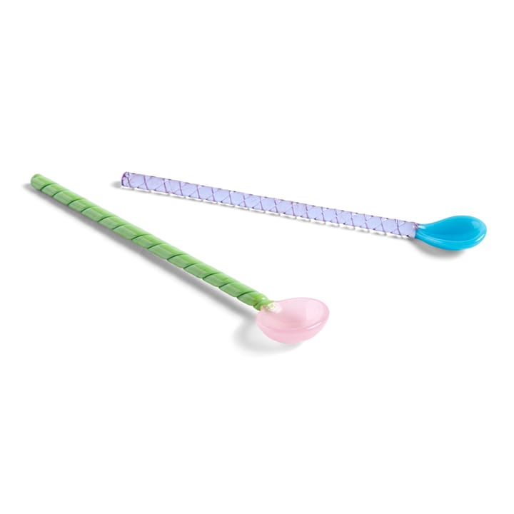 Cuillère en verre Twist Lot de 2 - Turquoise-light pink - HAY