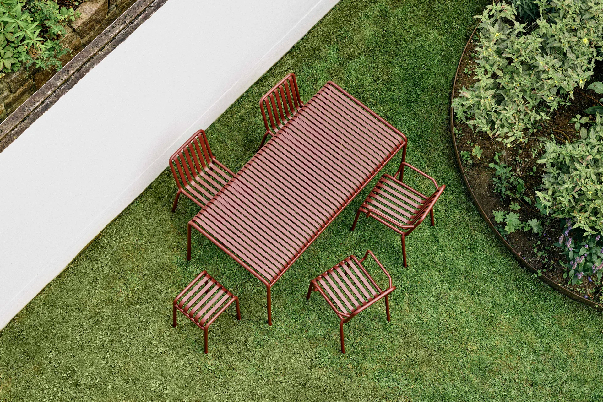 Ensemble de repas Palissade 4 chaises 170x90 cm - Iron red HAY