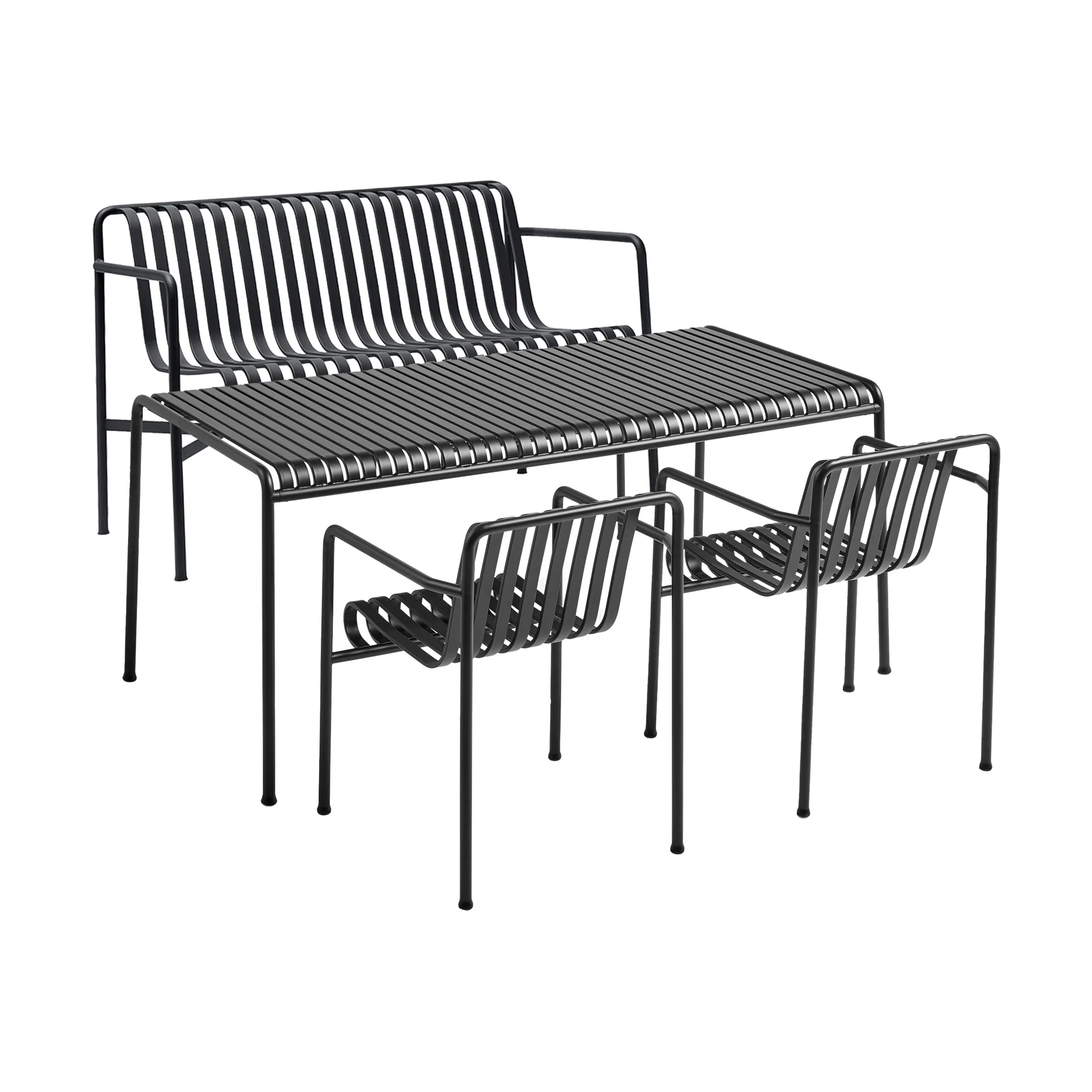 Ensemble de salle à manger Palissade 2 fauteuils Dining + banc 170x90 cm anthracite,  HAY