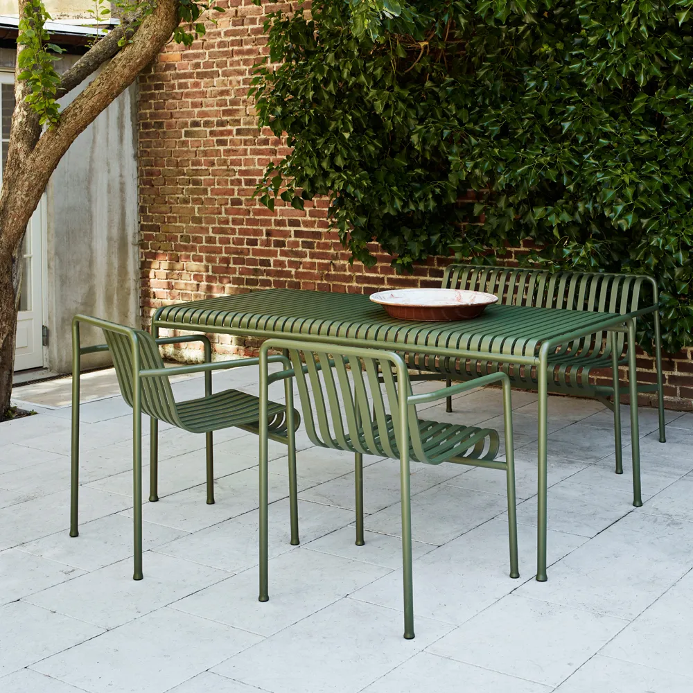 Ensemble de salle à manger Palissade 2 fauteuils Dining + banc 170x90 cm olive,  HAY