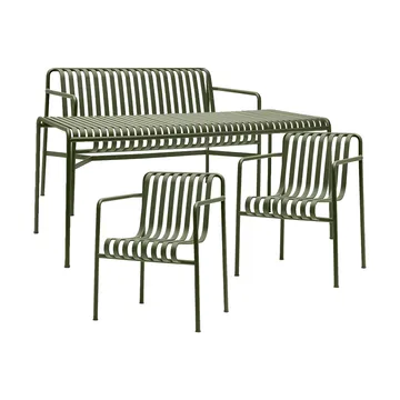 Ensemble de salle à manger Palissade 2 fauteuils Dining + banc 170x90 cm olive - HAY