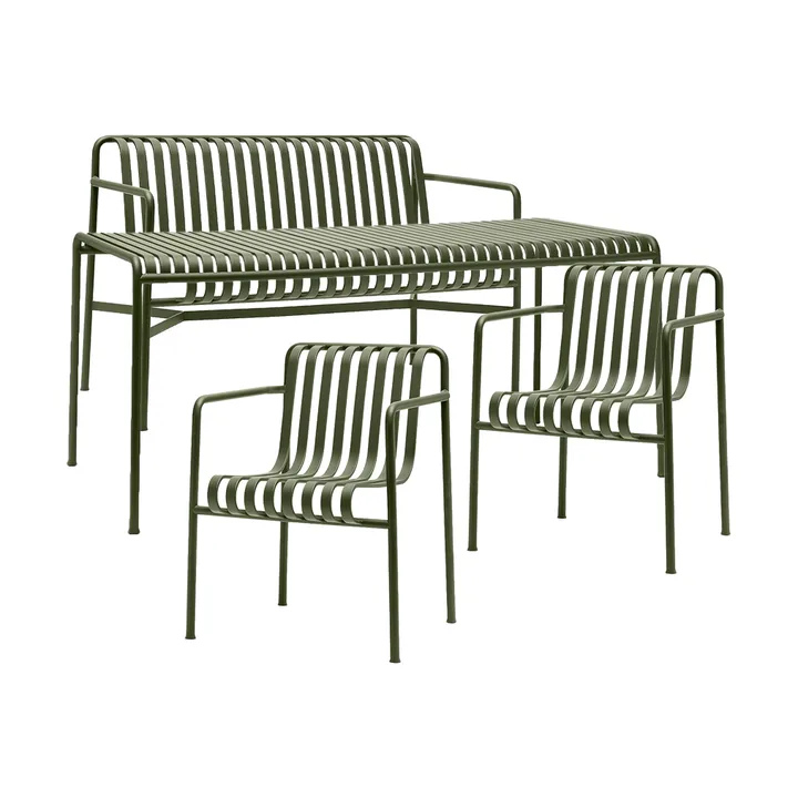 Ensemble de salle à manger Palissade 2 fauteuils Dining + banc 170x90 cm olive - HAY