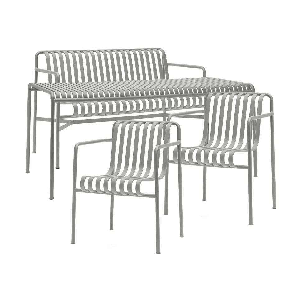 Ensemble de salle à manger Palissade 2 fauteuils Dining + banc 170x90 cm sky grey,  HAY