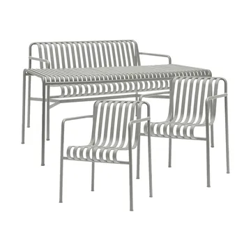 Ensemble de salle à manger Palissade 2 fauteuils Dining + banc 170x90 cm sky grey - HAY