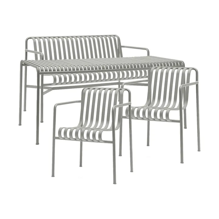 Ensemble de salle à manger Palissade 2 fauteuils Dining + banc 170x90 cm sky grey - HAY