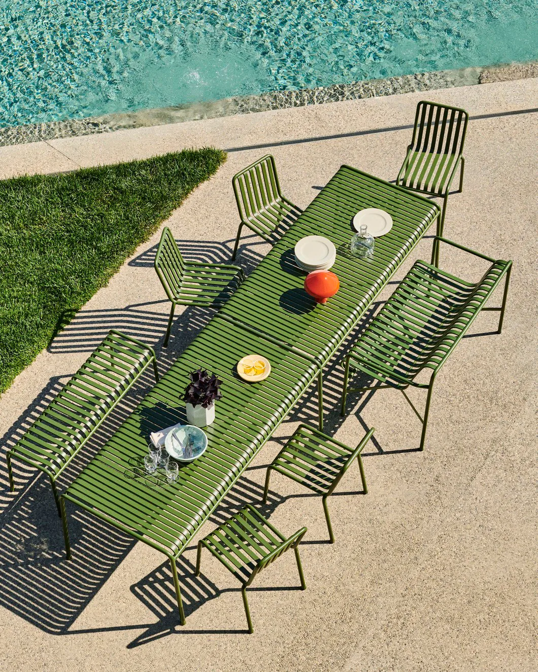 Ensemble de salle à manger Palissade 6 chaises 170x90 cm olive HAY