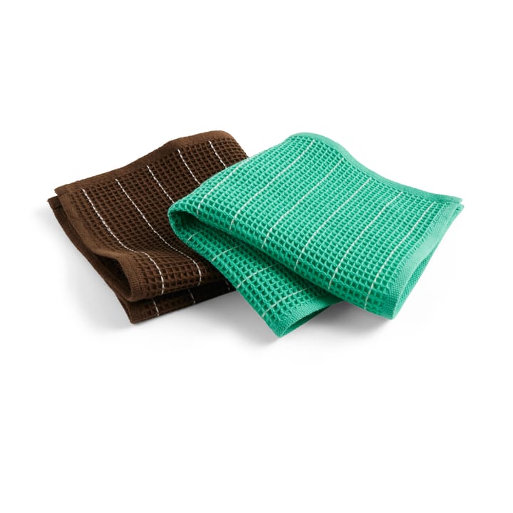 Lavette Canteen 31x31 cm, lot de 2 - Chocolate pinstripe-Emerald pinstripe​ - HAY