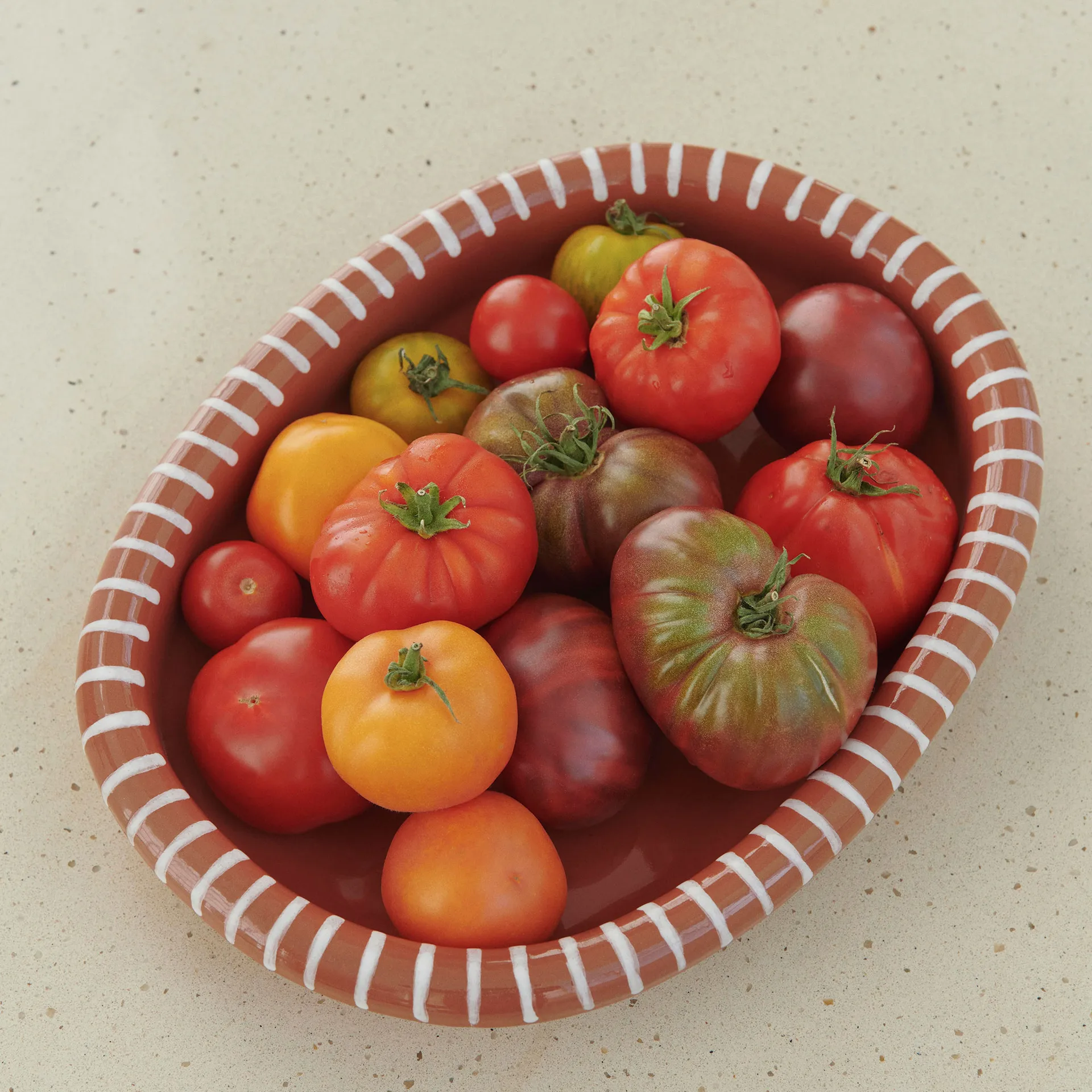 Plat de service ovale Barro, Natural with stripes, large 27x36 cm HAY