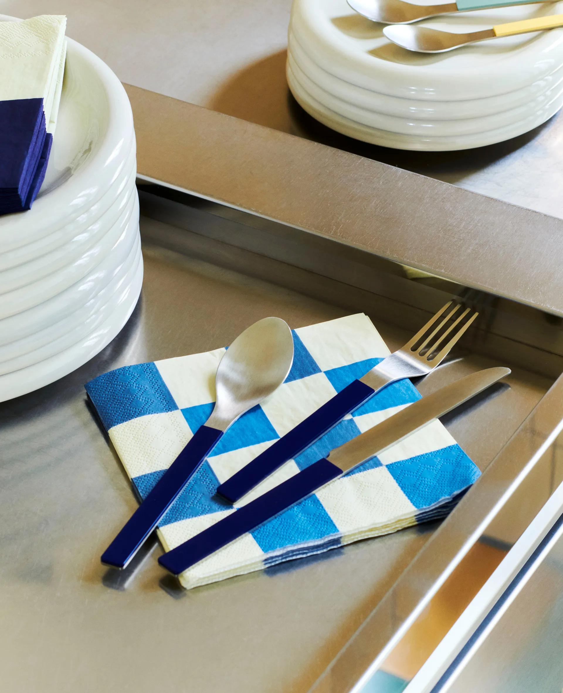 Serviette Pattern Dinner Check 40x40 cm Lot de 20, Off white-blues M HAY