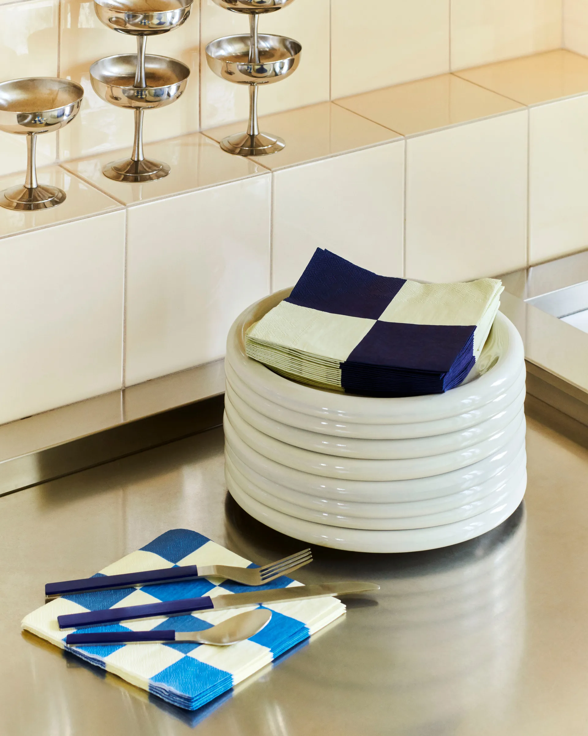 Serviette Pattern Lunch Check 33x33 cm Lot de 20, Off white-dark blue L HAY