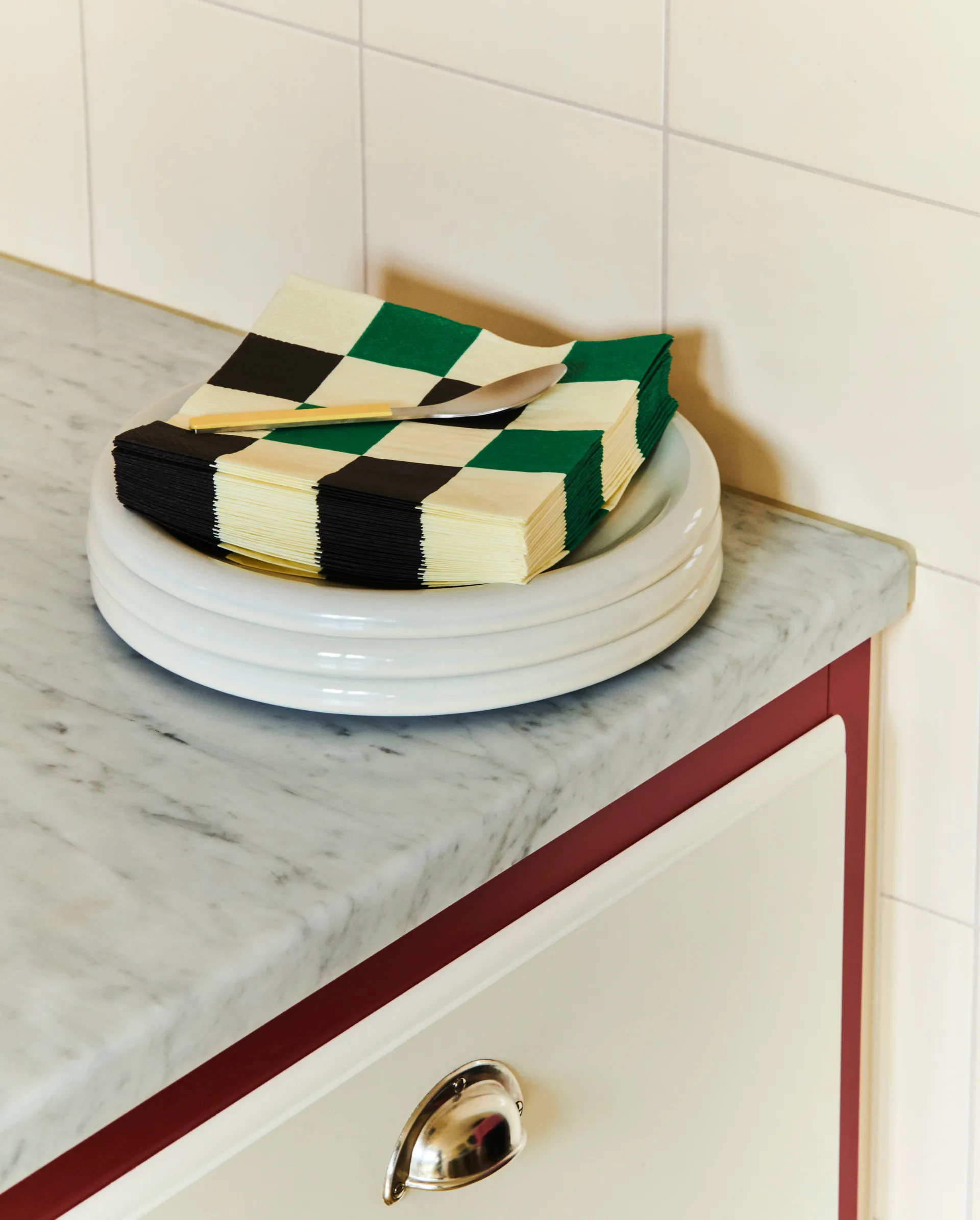 Serviette Pattern Lunch Check 33x33 cm Lot de 20, Off white-green-black M HAY