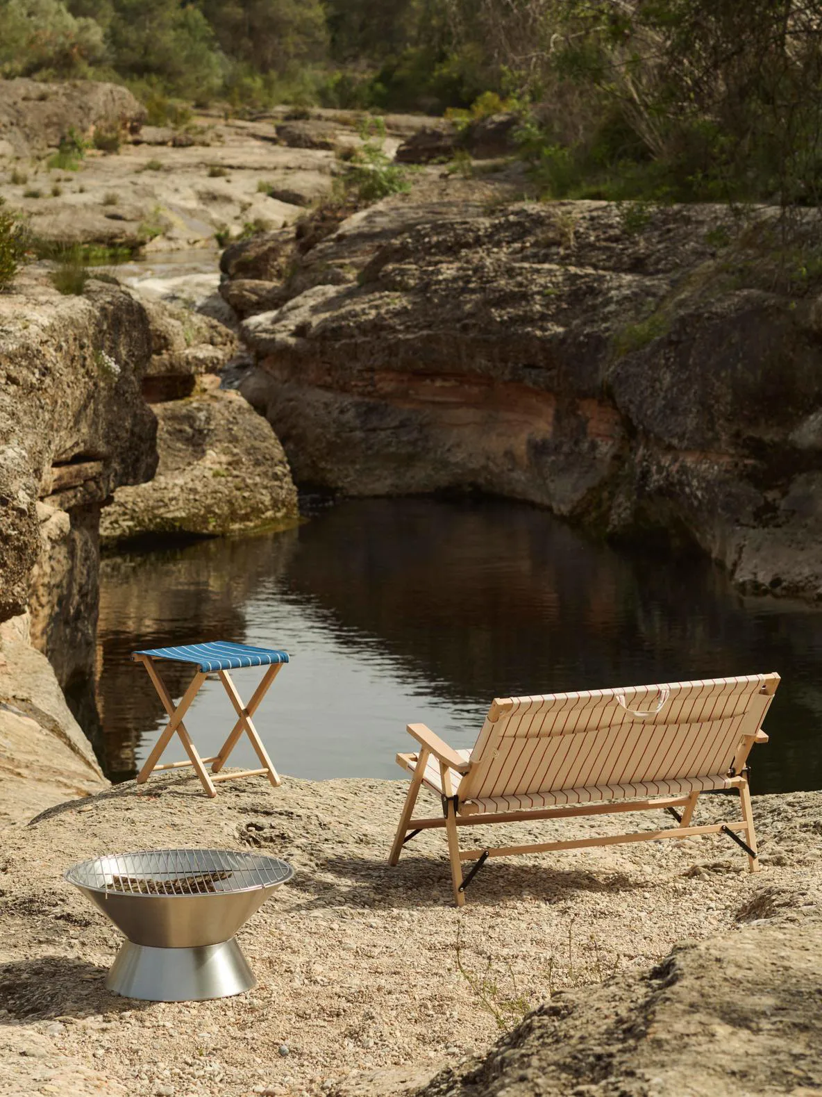 Tabouret pliable Outdoor Market, Blue-beige HAY