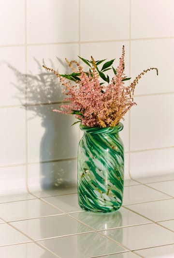 Vase Splash Roll Neck S 20,5 cm - Green swirl - HAY