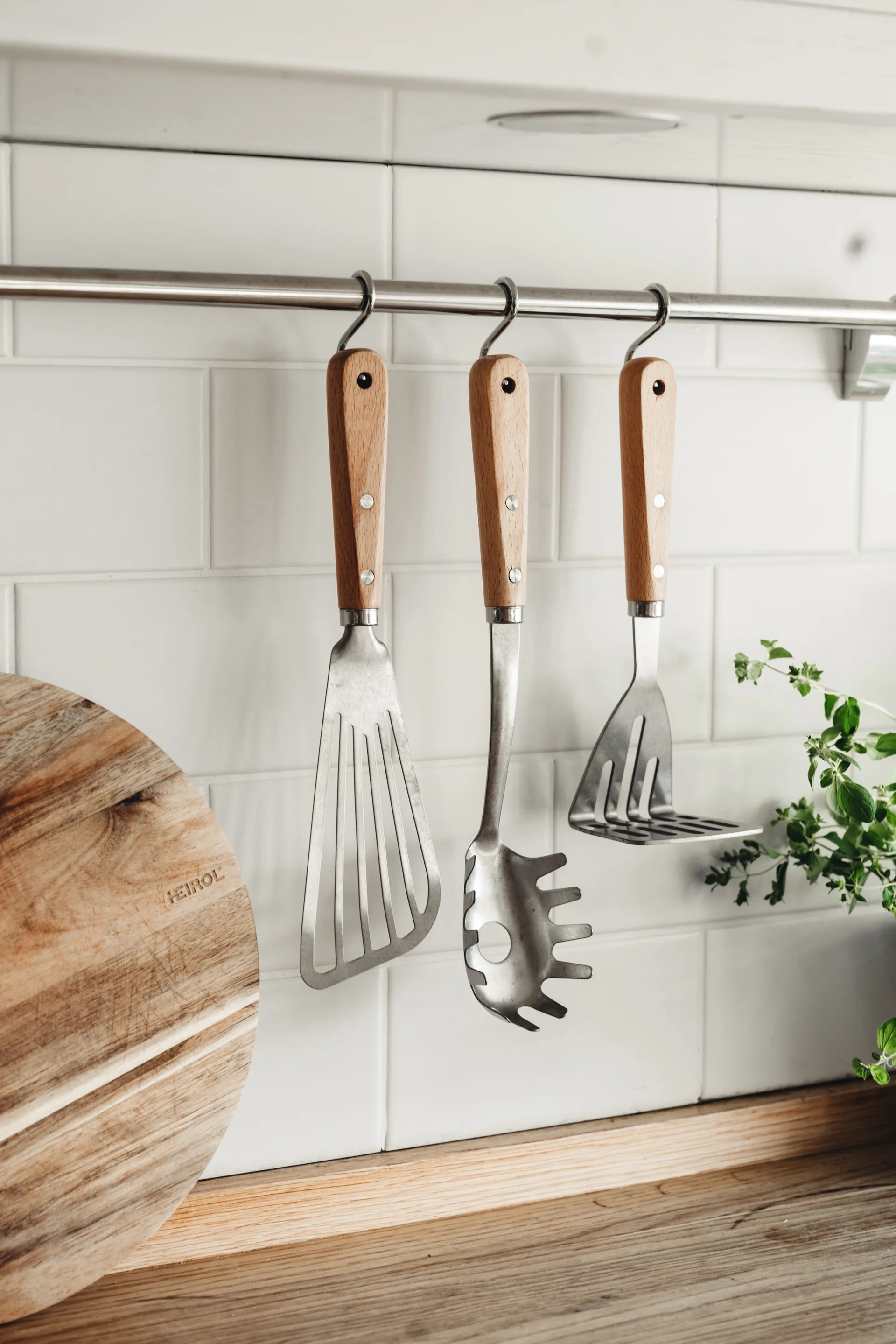 Cuillère à spaghetti en acier inoxydable 34 cm, Hêtre Heirol