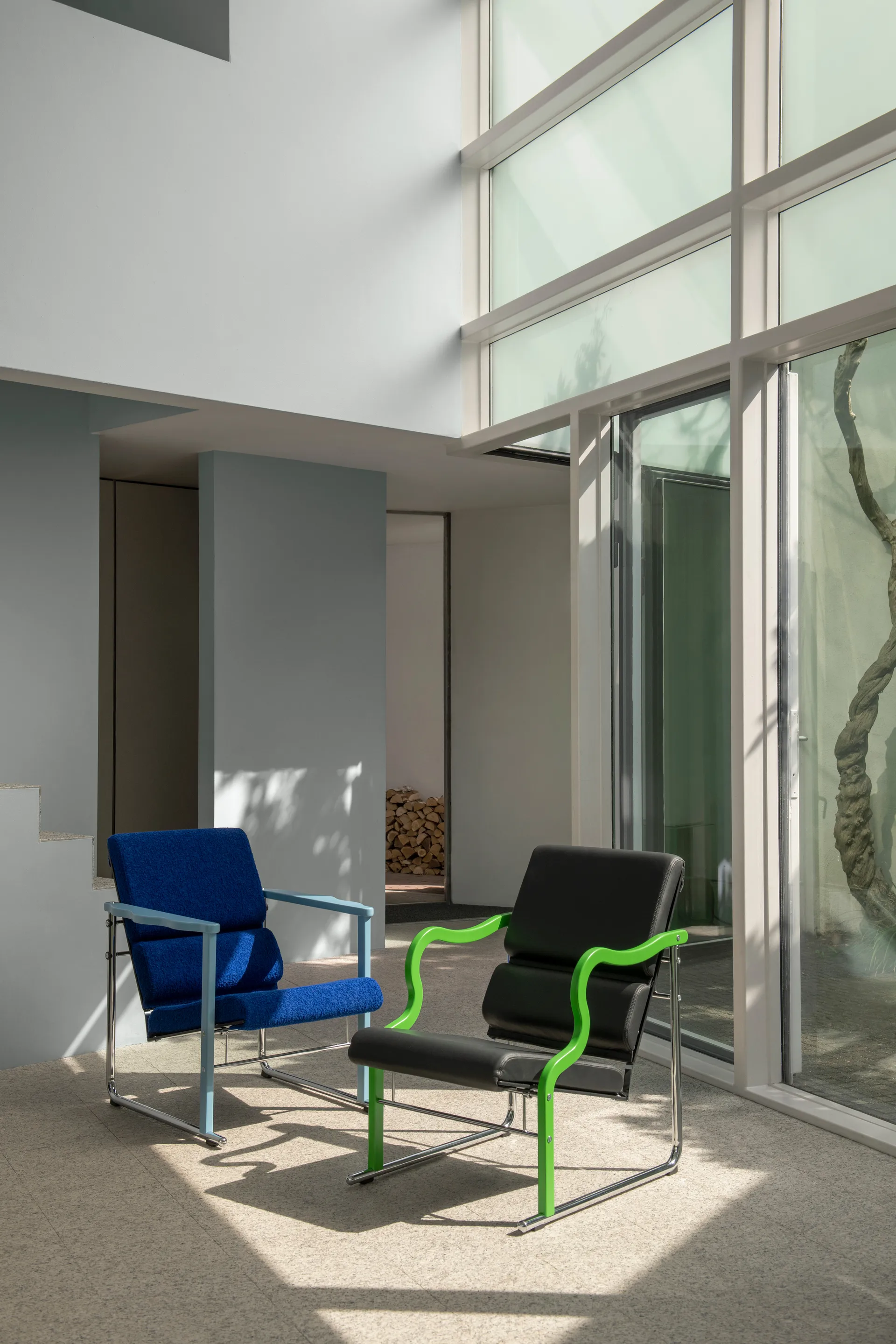 Fauteuil lounge Experiment 501, Green-black leather Hem