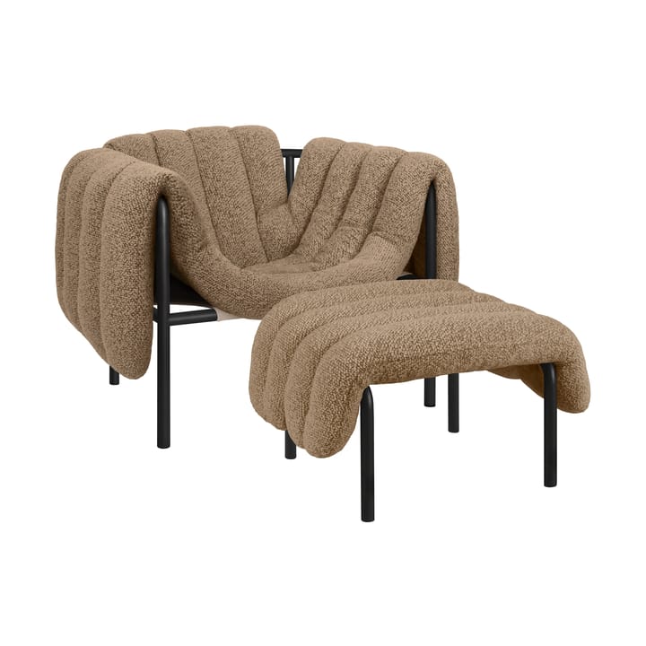 Fauteuil lounge + ottomane Puffy - Sawdust-black grey - Hem