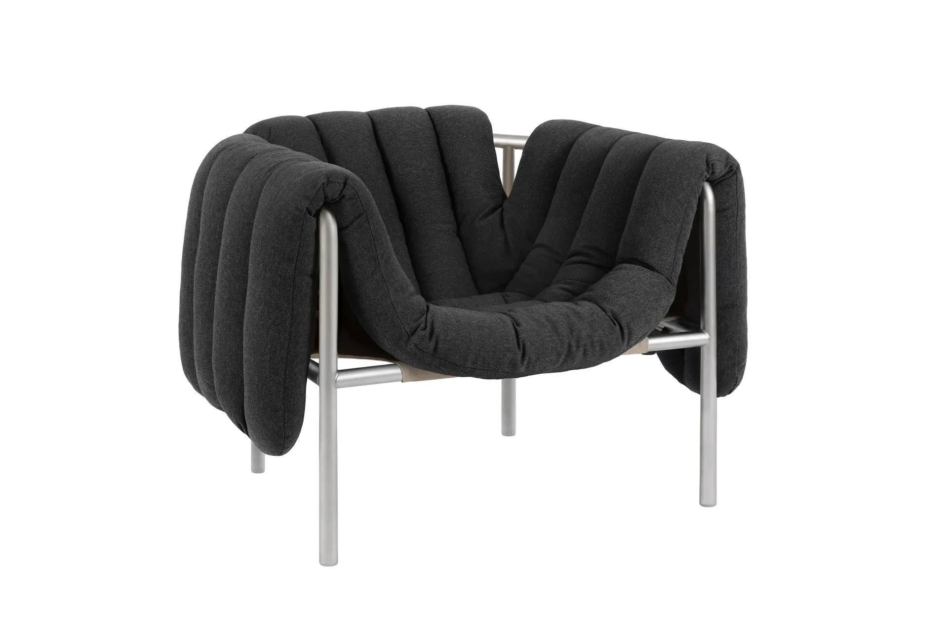 Fauteuil lounge Puffy, Anthracite-acier inoxydable Hem