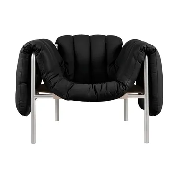 Fauteuil lounge Puffy - Black leather-acier inoxydable - Hem